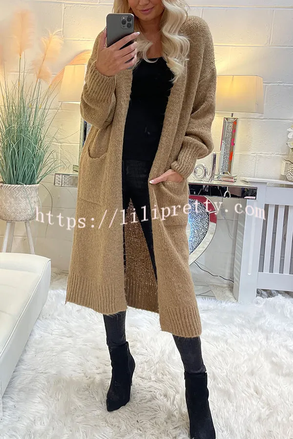 Lilipretty Neon Love Peace Chunky Knit Pocket Straight Midi Cardigan