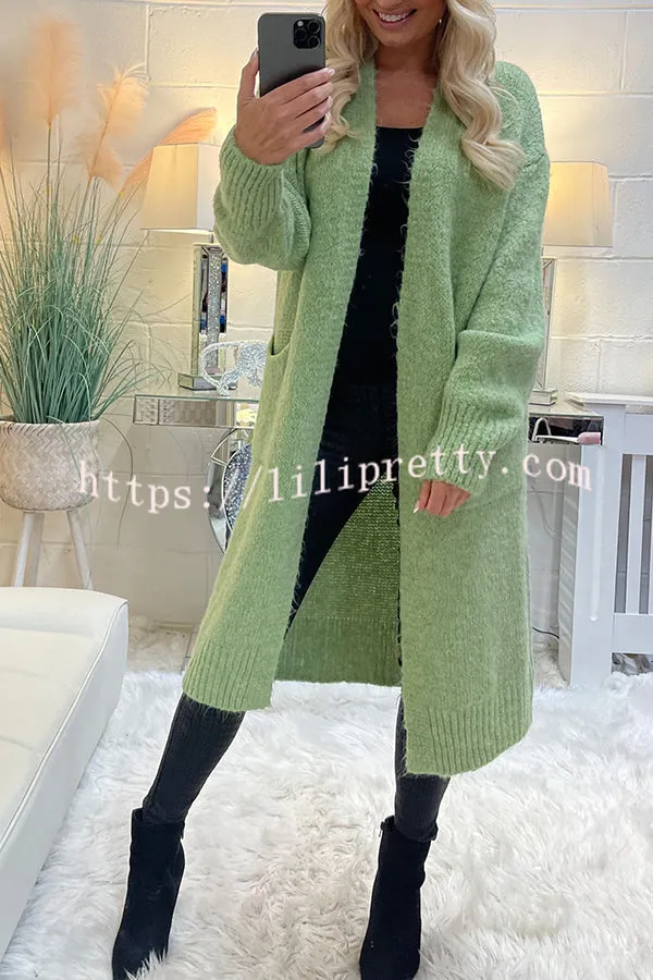 Lilipretty Neon Love Peace Chunky Knit Pocket Straight Midi Cardigan