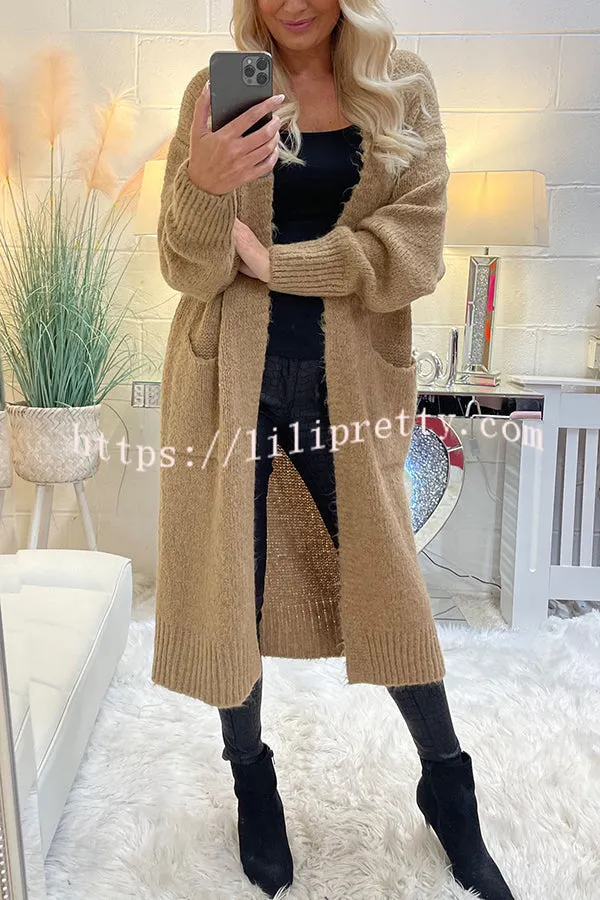 Lilipretty Neon Love Peace Chunky Knit Pocket Straight Midi Cardigan