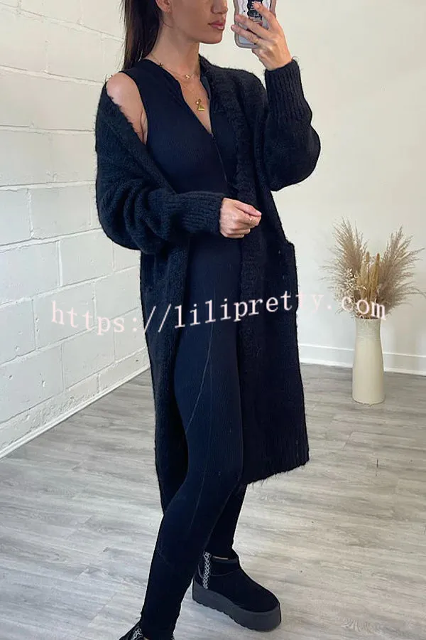 Lilipretty Neon Love Peace Chunky Knit Pocket Straight Midi Cardigan