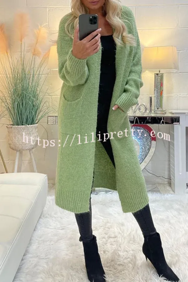 Lilipretty Neon Love Peace Chunky Knit Pocket Straight Midi Cardigan