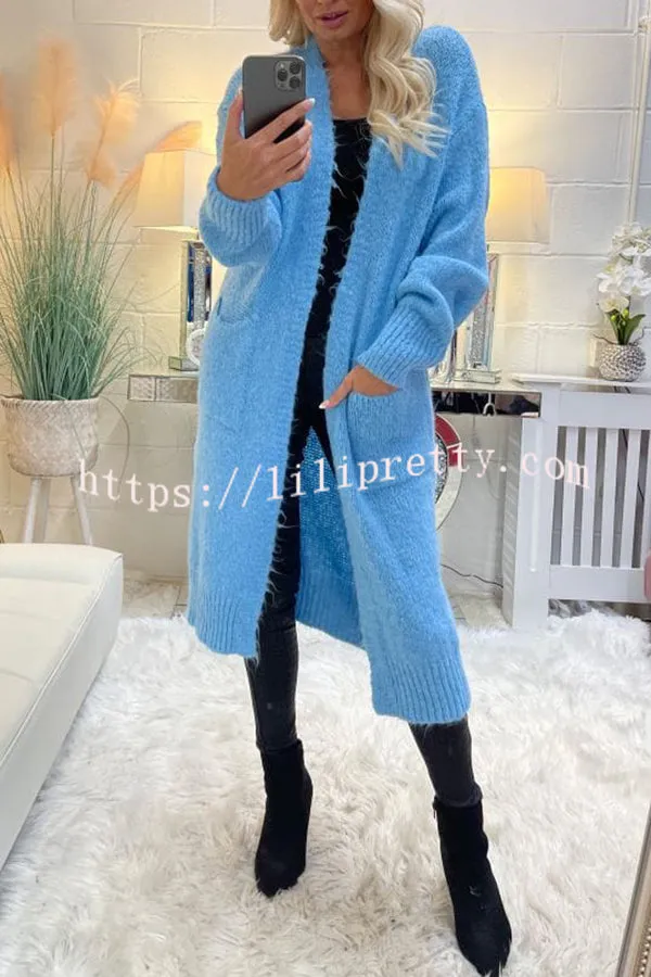 Lilipretty Neon Love Peace Chunky Knit Pocket Straight Midi Cardigan
