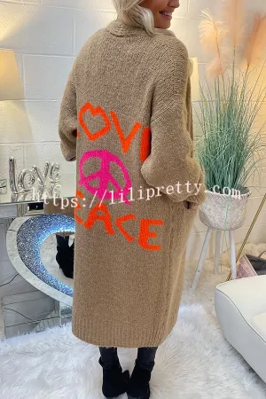 Lilipretty Neon Love Peace Chunky Knit Pocket Straight Midi Cardigan