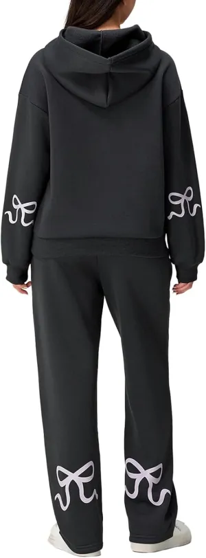 lisenraIn Women 2 Piece Tracksuit Outfits Sets Bow Print Hoodie and Sweatpants Set Casual Matching Sweat Set Loungewear