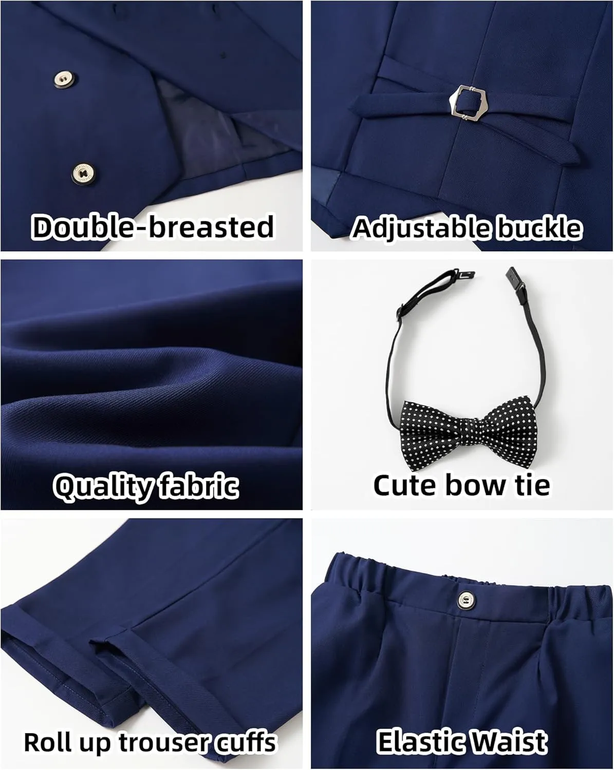 LOLANTA Boys' 4-Piece Formal Suit, Wedding Ring Bearer Outfit Vest Pants with Dress Shirt Bow Tie for Graduation 2-13 Years