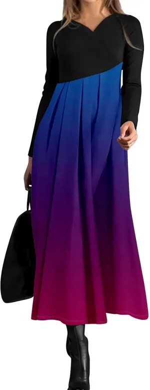 Long Sleeve Midi Dress for Women Formal Plus Size Fall Winter Casual Wedding Guest Cocktail Swing Long Dresses