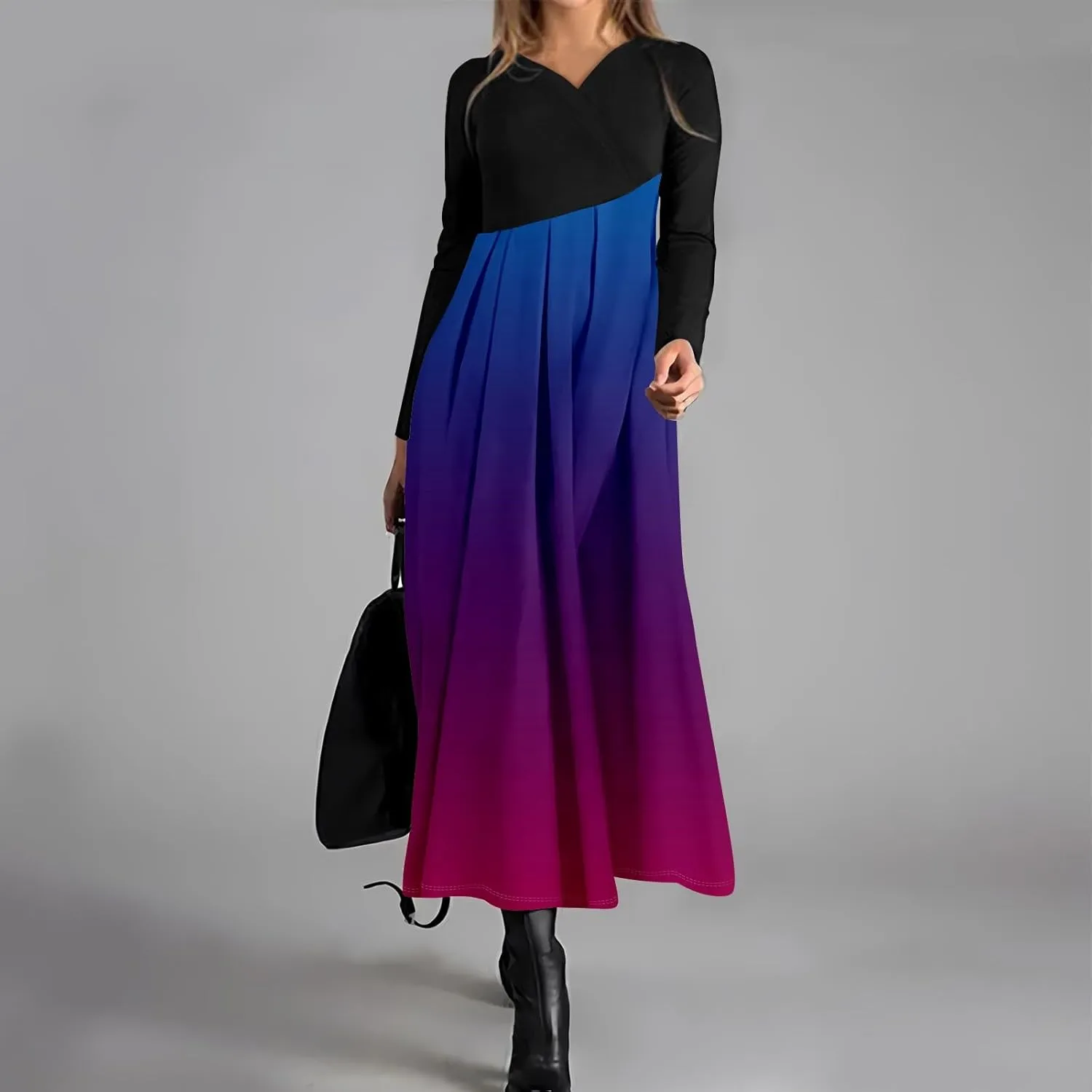 Long Sleeve Midi Dress for Women Formal Plus Size Fall Winter Casual Wedding Guest Cocktail Swing Long Dresses