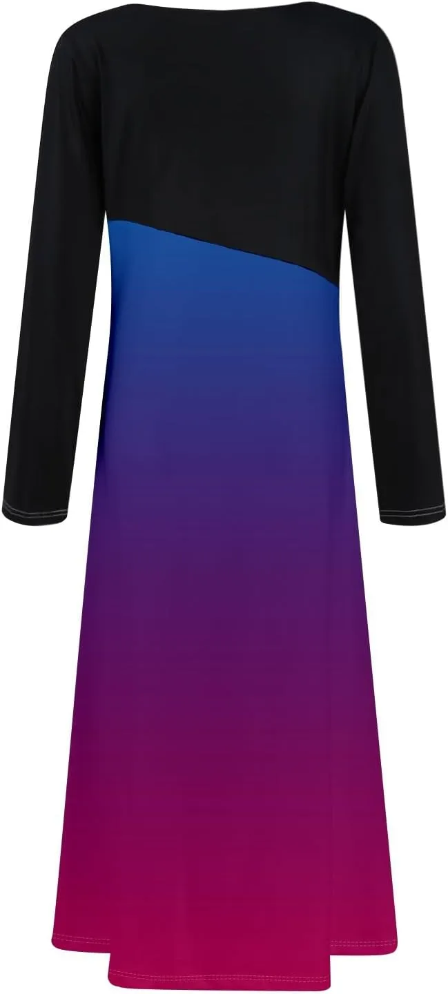 Long Sleeve Midi Dress for Women Formal Plus Size Fall Winter Casual Wedding Guest Cocktail Swing Long Dresses