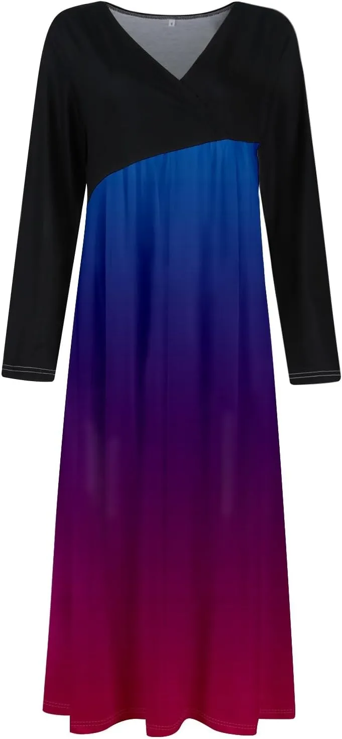 Long Sleeve Midi Dress for Women Formal Plus Size Fall Winter Casual Wedding Guest Cocktail Swing Long Dresses