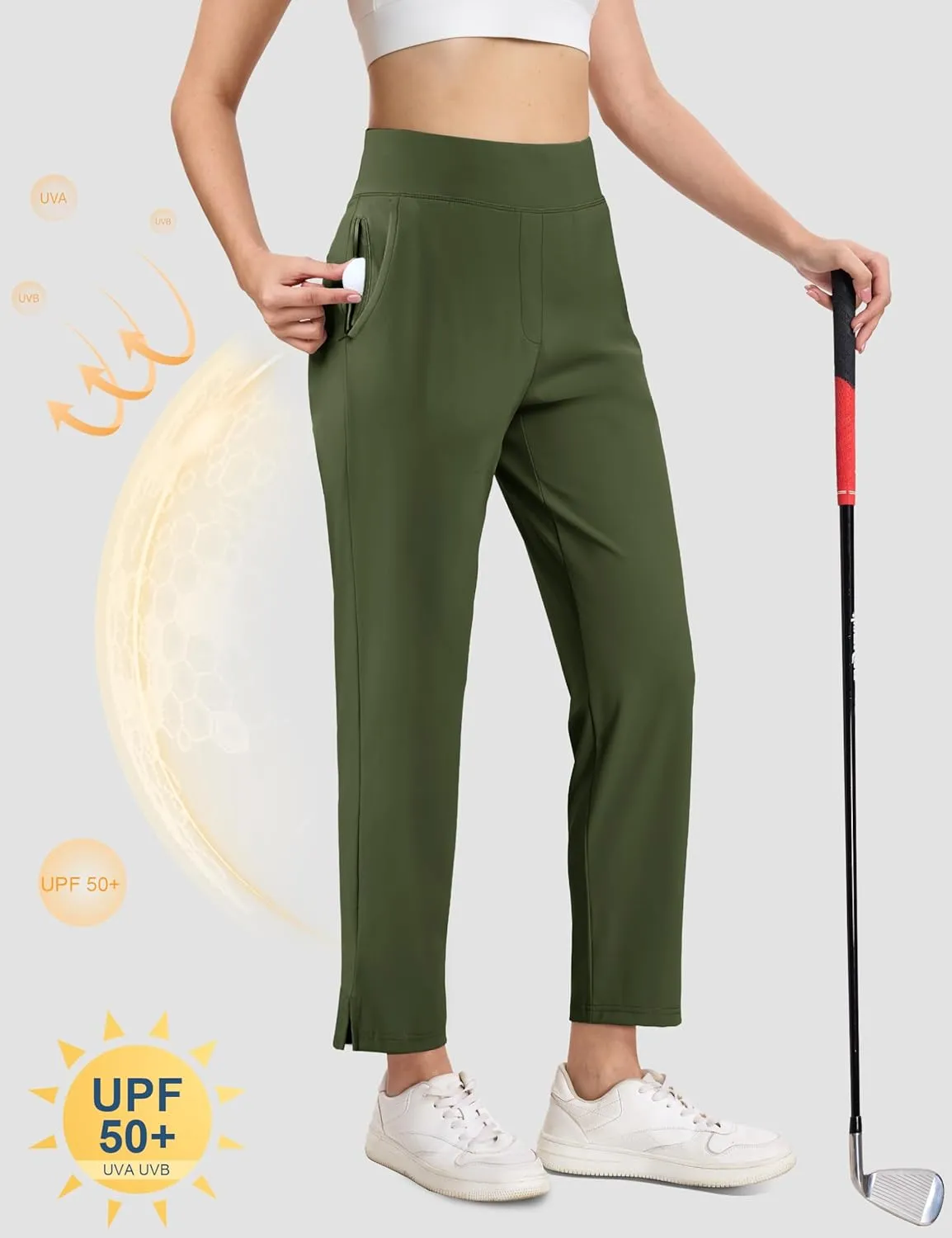 MAGCOMSEN Womens Golf Pants UPF 50  High Waisted Stretch 7/8 Ankle Dress Work Casual Slack Summer Travel Pants 5 Pockets