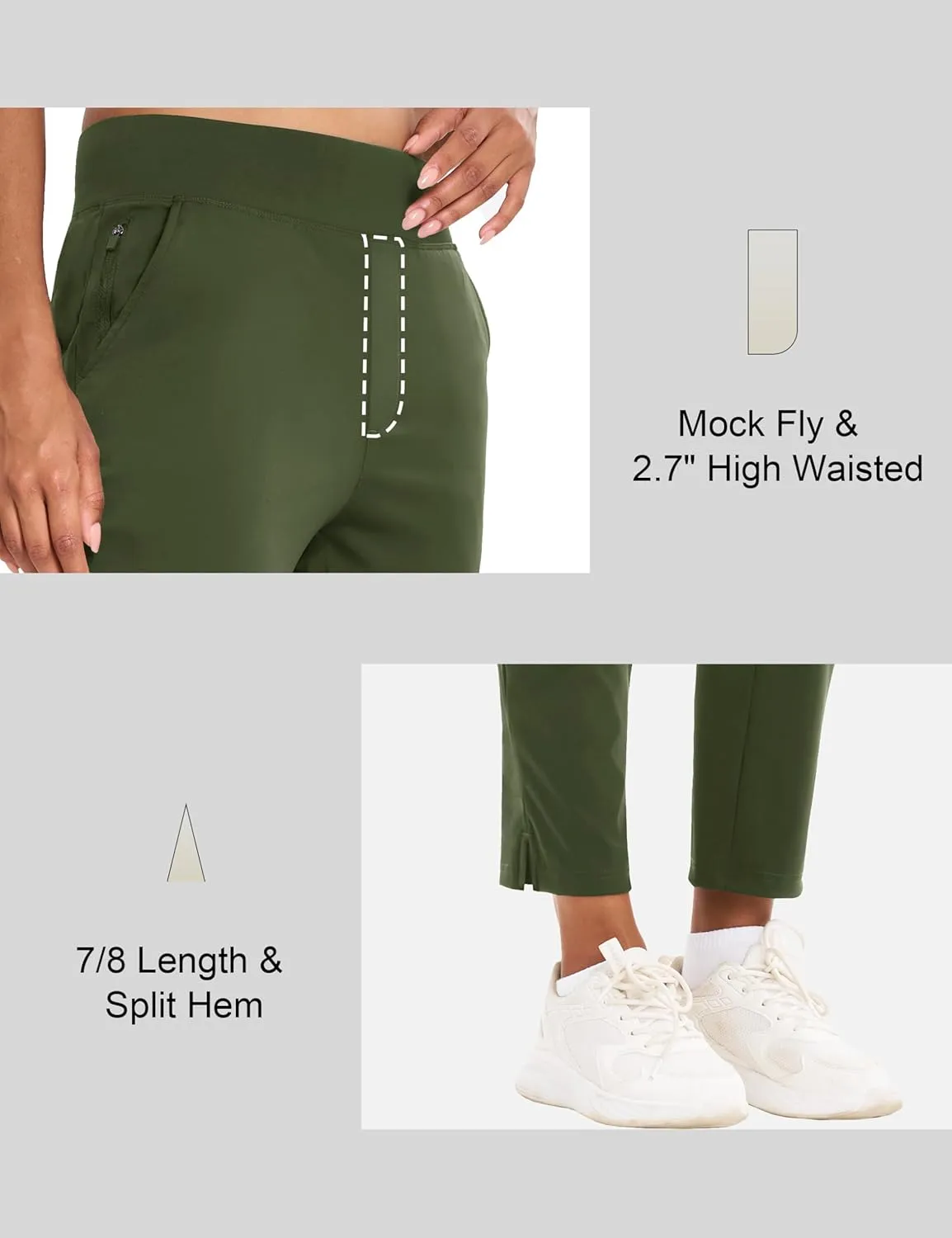 MAGCOMSEN Womens Golf Pants UPF 50  High Waisted Stretch 7/8 Ankle Dress Work Casual Slack Summer Travel Pants 5 Pockets