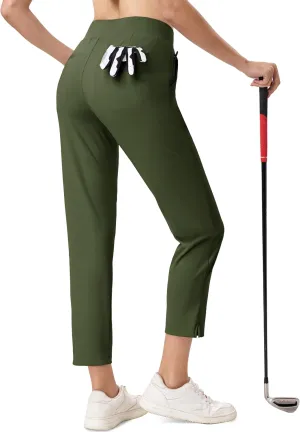 MAGCOMSEN Womens Golf Pants UPF 50  High Waisted Stretch 7/8 Ankle Dress Work Casual Slack Summer Travel Pants 5 Pockets