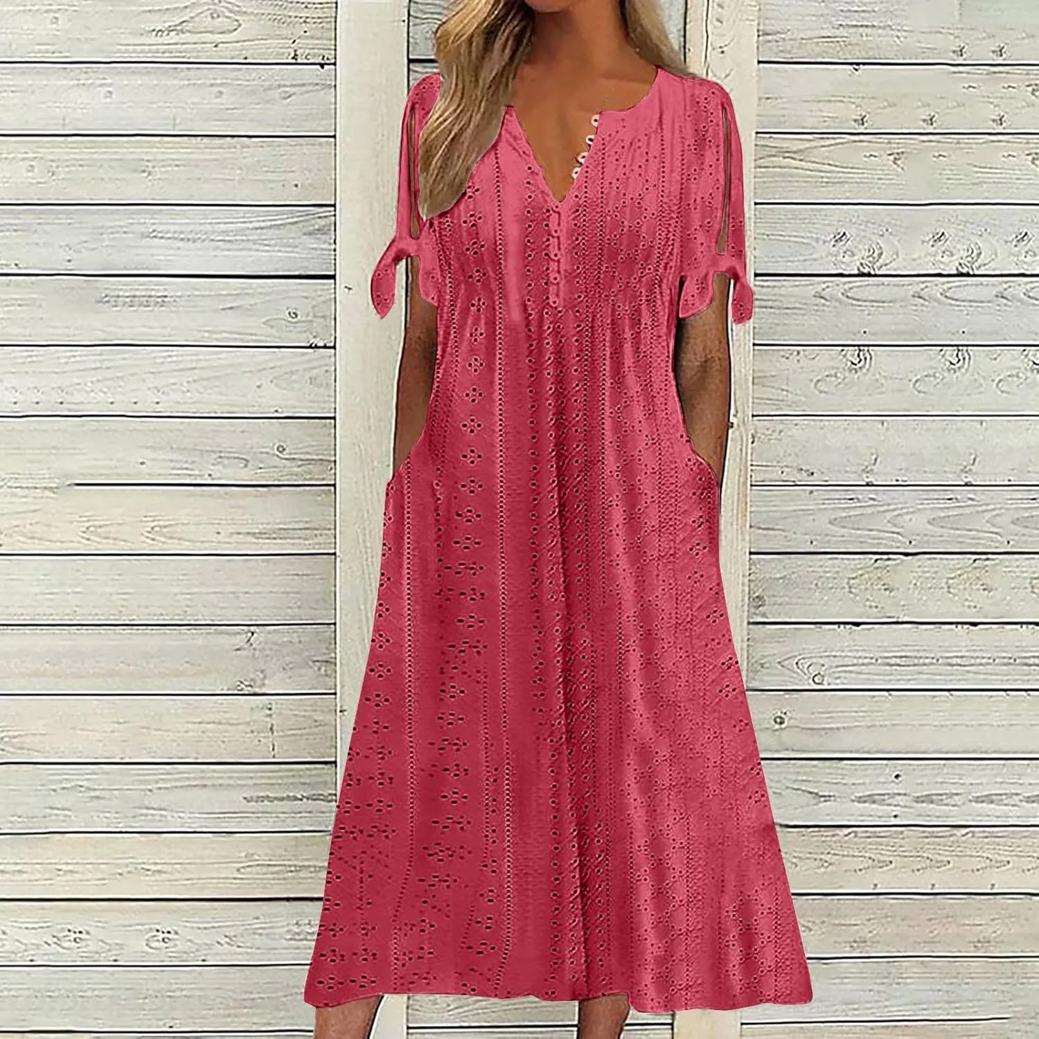 Maxi Long Dresses for Women 2025 Trendy Short Sleeve Eyelet Tshirt Dress Casual Summer Beach Vacation Sundress