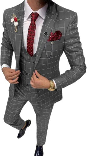 Mens 3 Piece Suit Slim Blazer and Pants Solid Color for Suit Groomsmen Wedding Jacket Vest & Pants (Color : Gray, Size : 36)