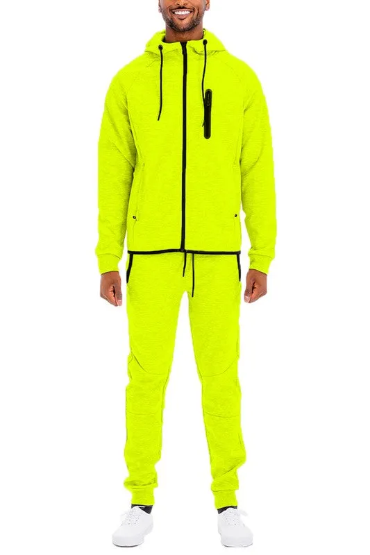 Men's Active Wear Orange Zipper Jacket & Pants Tracksuit