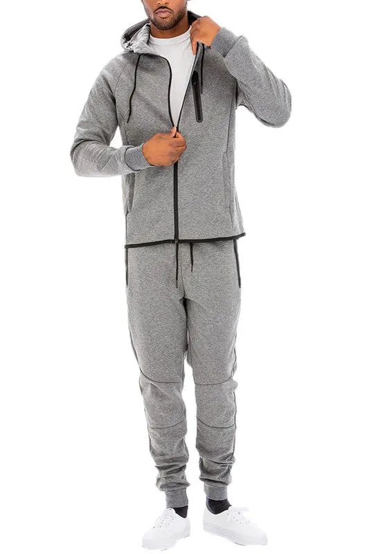 Men's Active Wear Orange Zipper Jacket & Pants Tracksuit