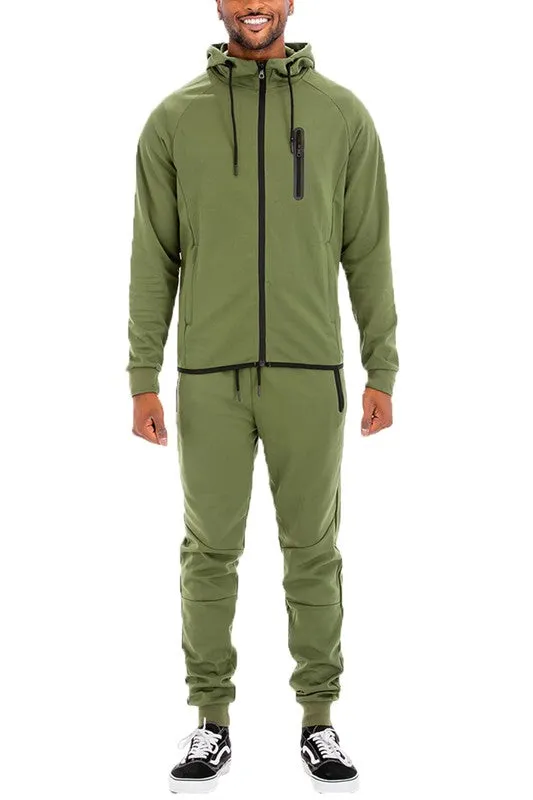 Men's Active Wear Orange Zipper Jacket & Pants Tracksuit