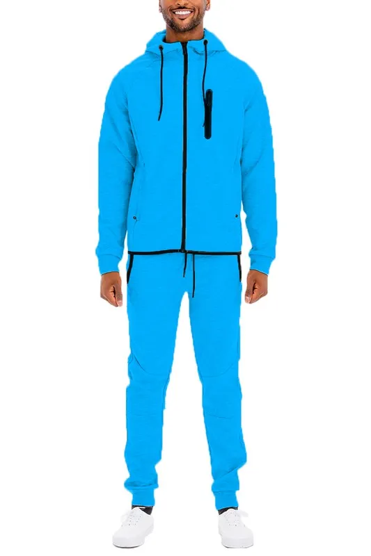 Men's Active Wear Orange Zipper Jacket & Pants Tracksuit