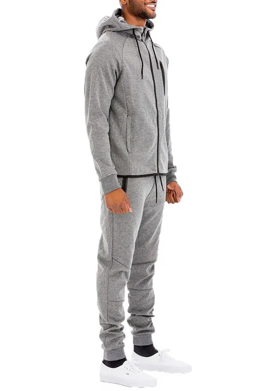 Men's Active Wear Orange Zipper Jacket & Pants Tracksuit