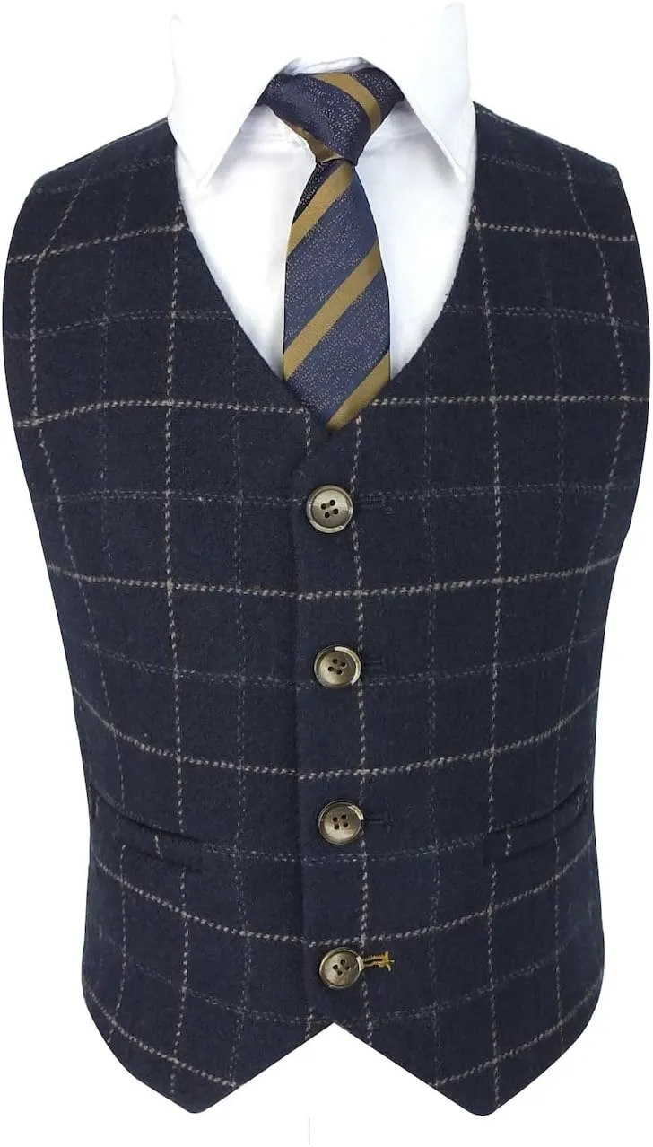 Mens and Boys Tweed Windowpane Check Slim Fit Suit Wedding Formal Set