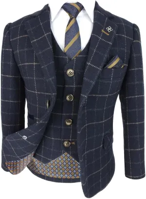 Mens and Boys Tweed Windowpane Check Slim Fit Suit Wedding Formal Set