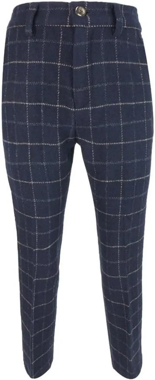 Mens and Boys Tweed Windowpane Check Slim Fit Suit Wedding Formal Set