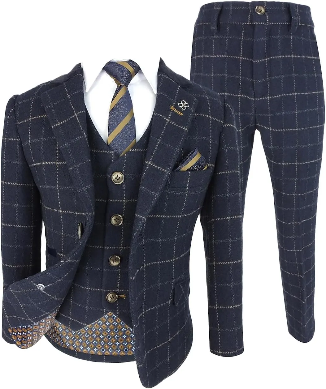 Mens and Boys Tweed Windowpane Check Slim Fit Suit Wedding Formal Set