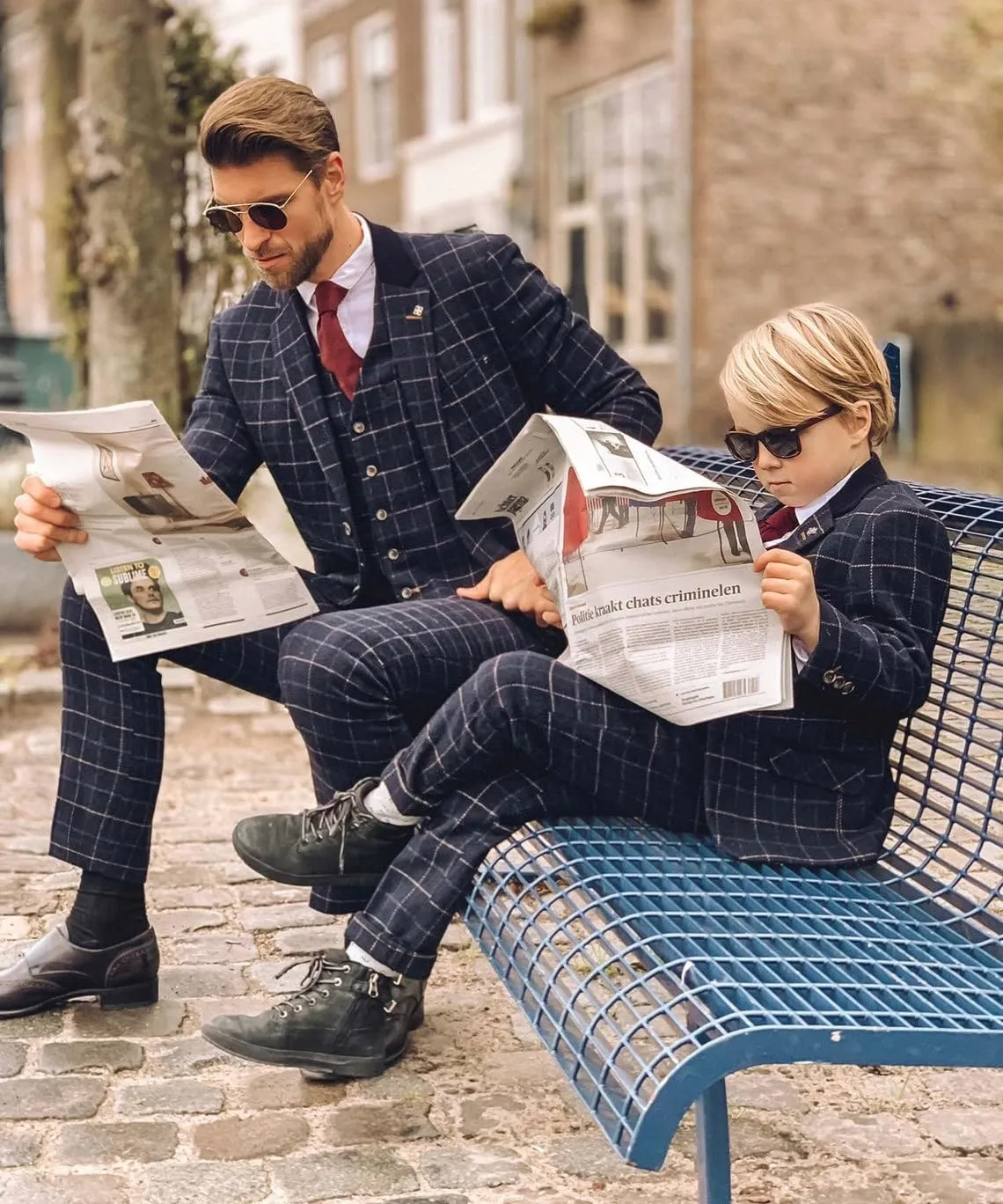 Mens and Boys Tweed Windowpane Check Slim Fit Suit Wedding Formal Set