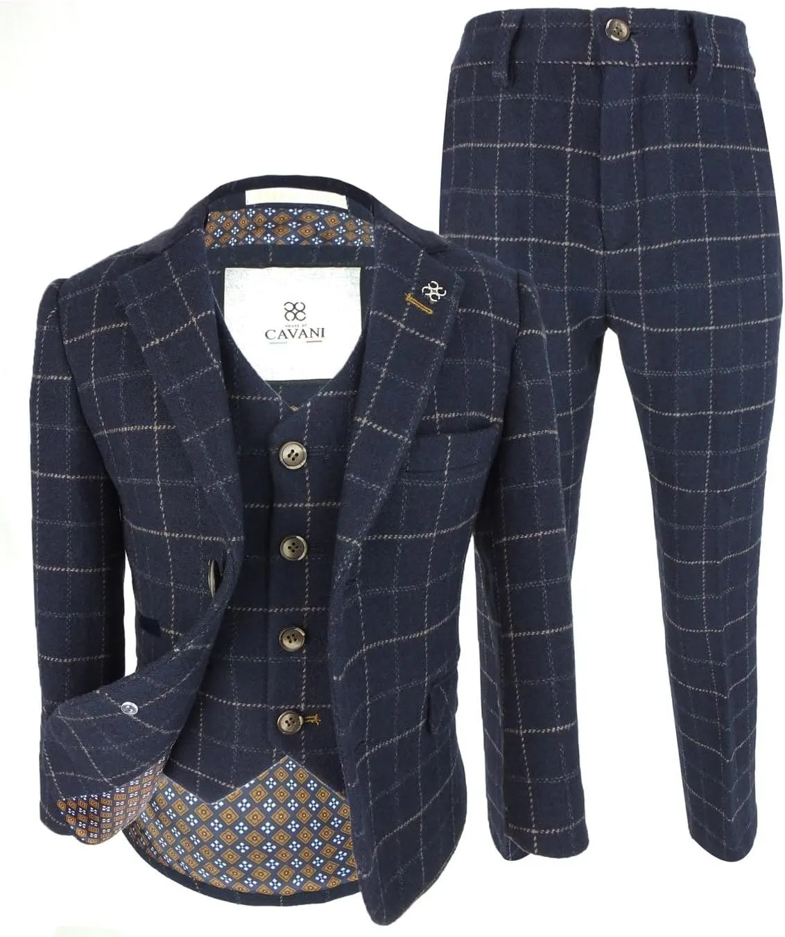 Mens and Boys Tweed Windowpane Check Slim Fit Suit Wedding Formal Set