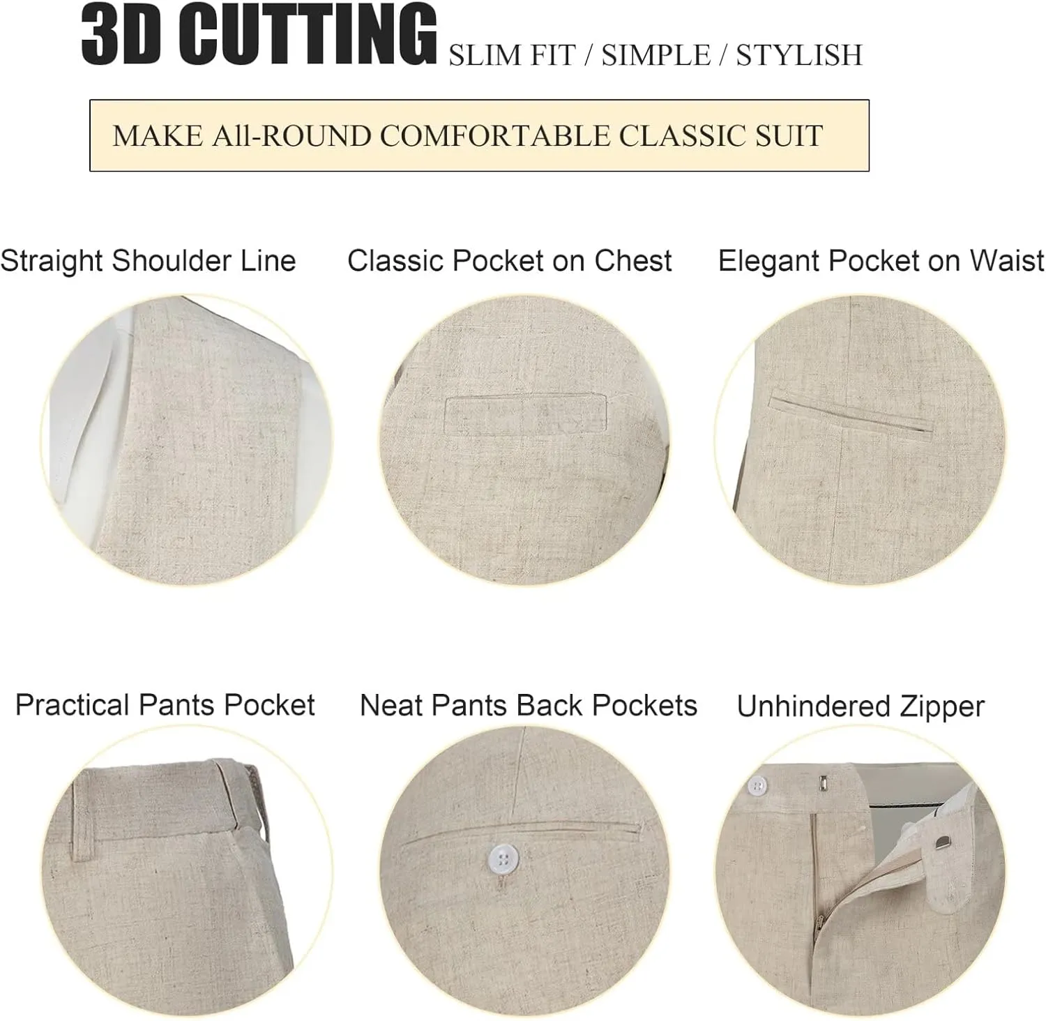 Men's Linen 2 Piece Suit Slim Fit Wedding Groomsmen Tuxedos Summer Beach Prom Vest Pants Set
