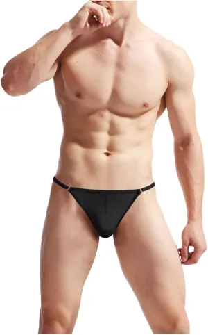 Men's Thong Swimwear Sexy G-String Briefs Underwear Swimsuit Mens String Bikini Briefs Underwear High Cut Panties Black