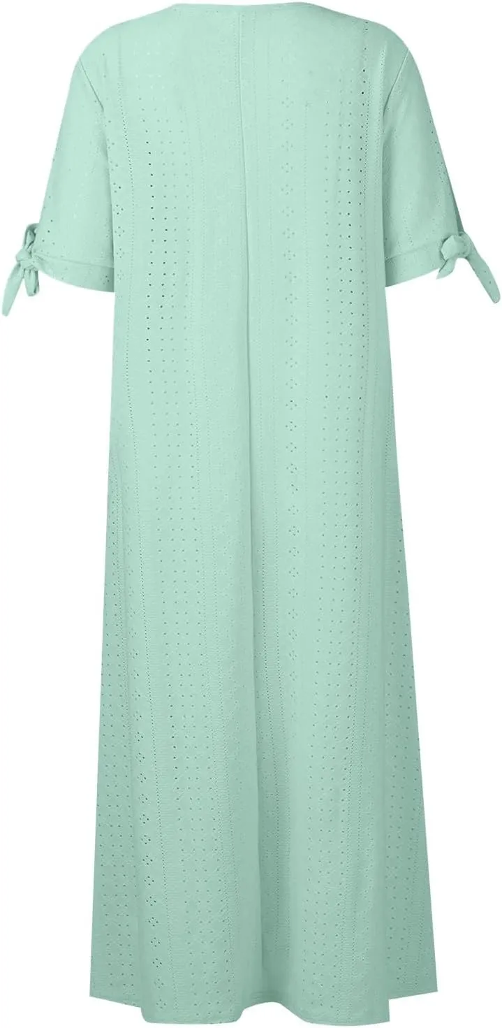 Midi Dresses for Women Wedding Guest Sexy V Neck Cold Shoulder Trendy Plus Size Button Up Short Sleeve Summer Dress