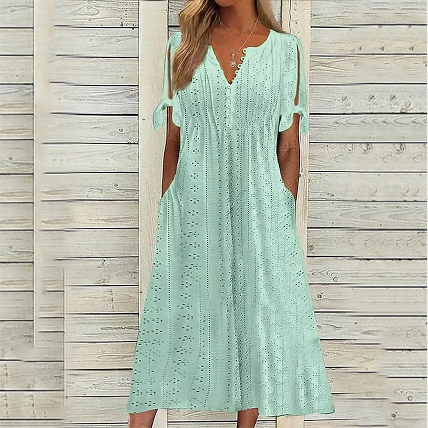 Midi Dresses for Women Wedding Guest Sexy V Neck Cold Shoulder Trendy Plus Size Button Up Short Sleeve Summer Dress