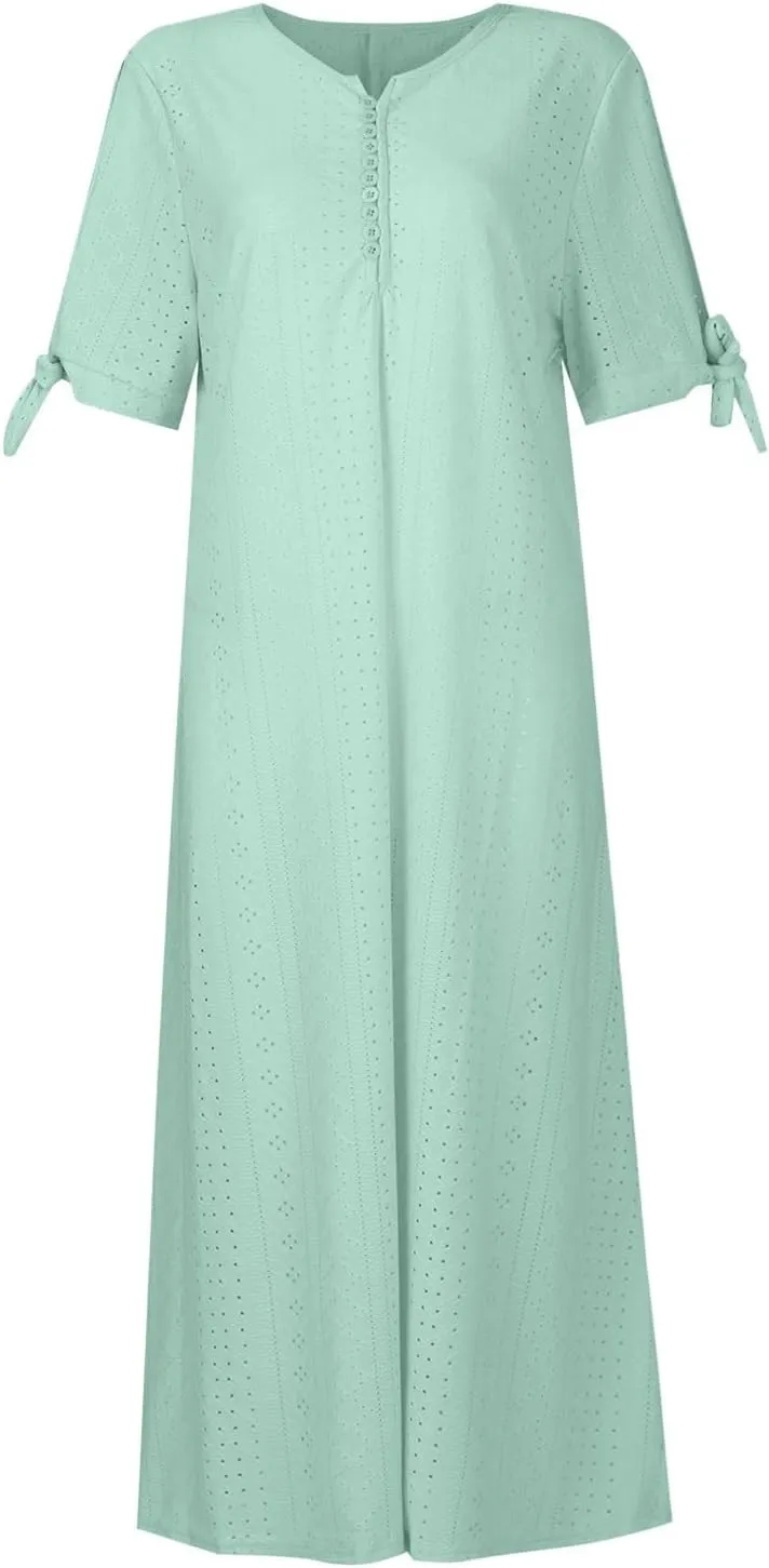 Midi Dresses for Women Wedding Guest Sexy V Neck Cold Shoulder Trendy Plus Size Button Up Short Sleeve Summer Dress