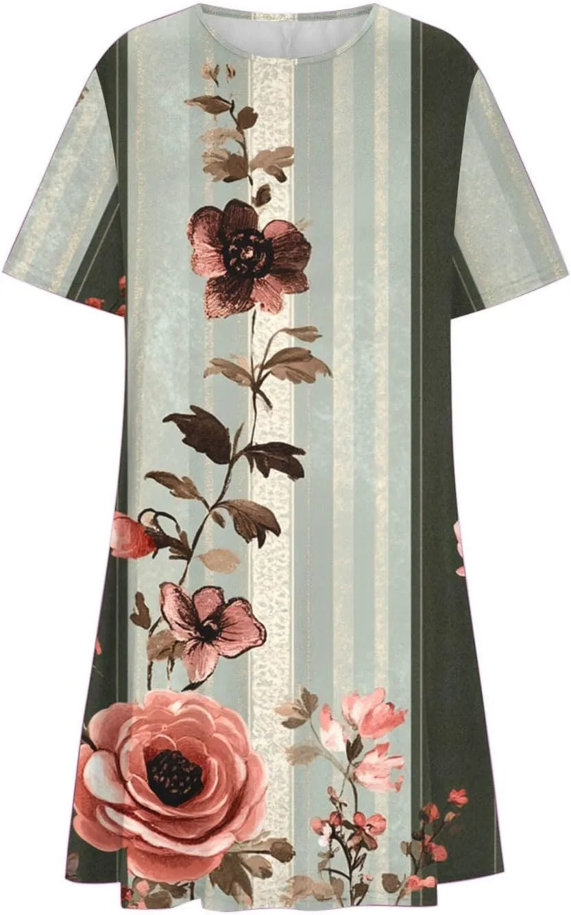 NaRHbrg Womens Short Sleeve Plus Size T-Shirt Dress Summer Casual Dress Loose Swing A-Line Summer Tunic Dresses with Pockets
