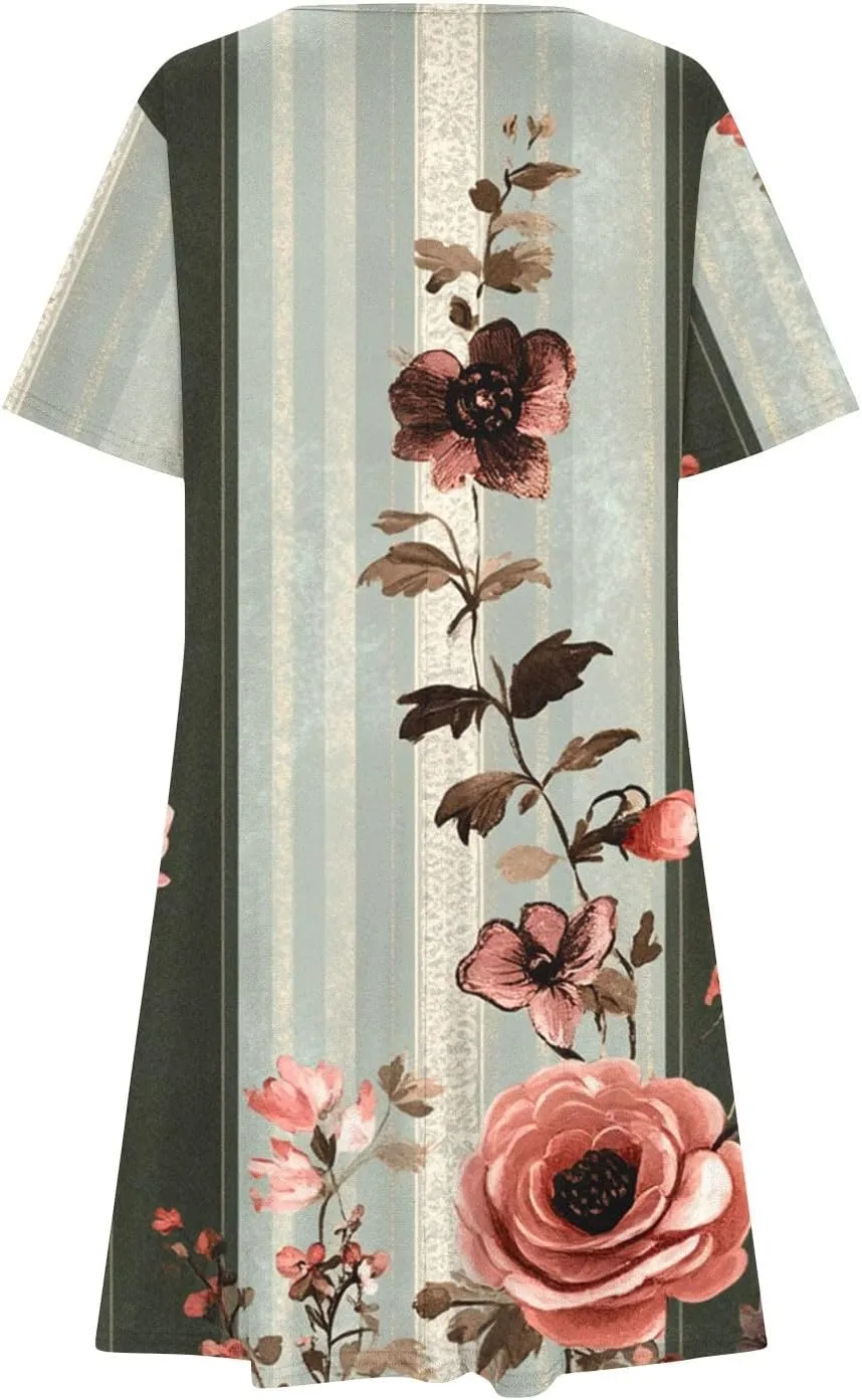 NaRHbrg Womens Short Sleeve Plus Size T-Shirt Dress Summer Casual Dress Loose Swing A-Line Summer Tunic Dresses with Pockets