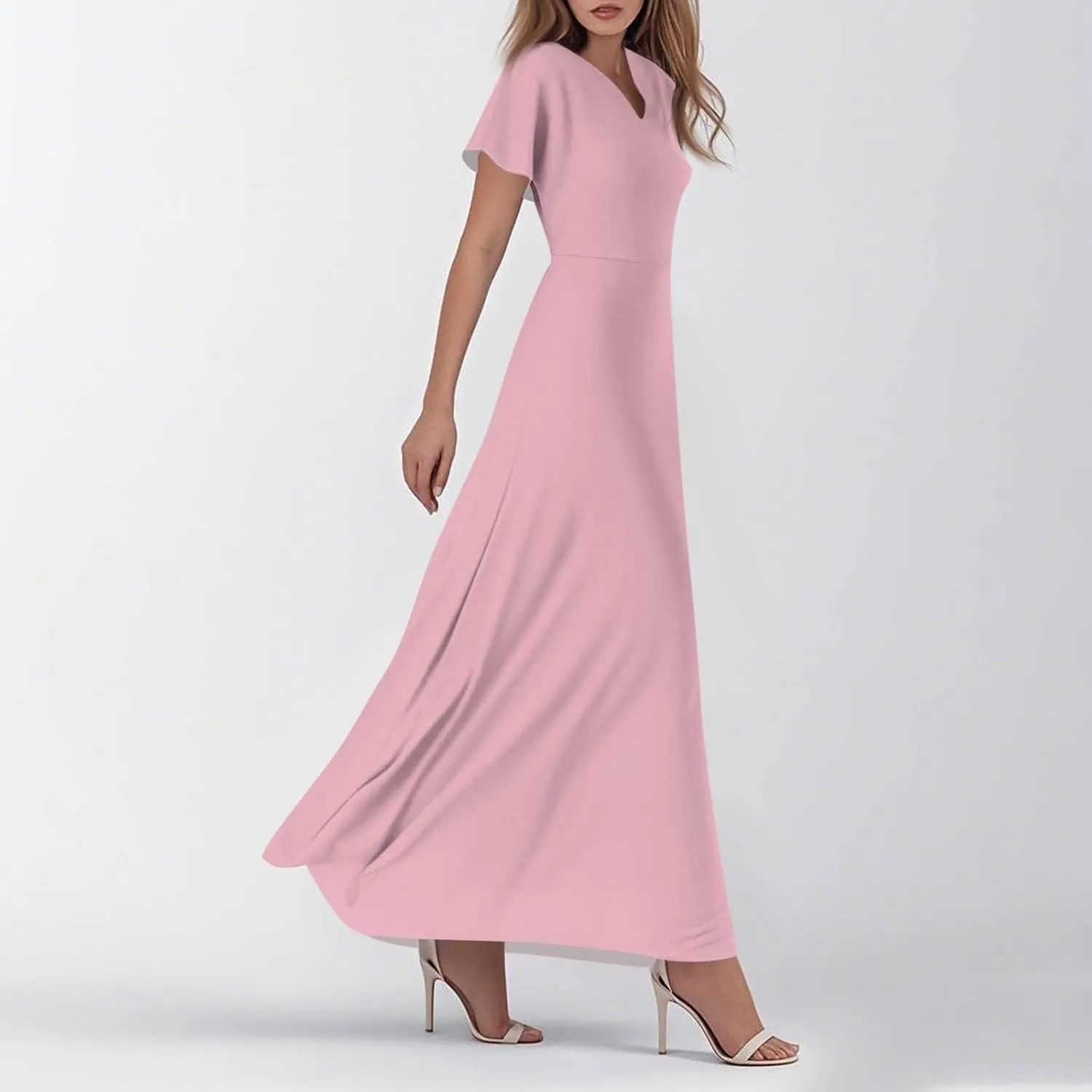 NBXNZWF Summer Dresses for Women 2025 Ruffle Short Sleeve V Neck Maxi Dress Flowy Beach Vacation Casual Dresses