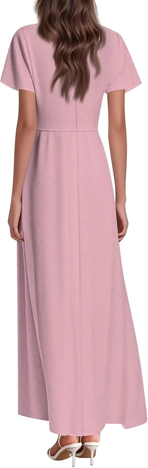 NBXNZWF Summer Dresses for Women 2025 Ruffle Short Sleeve V Neck Maxi Dress Flowy Beach Vacation Casual Dresses