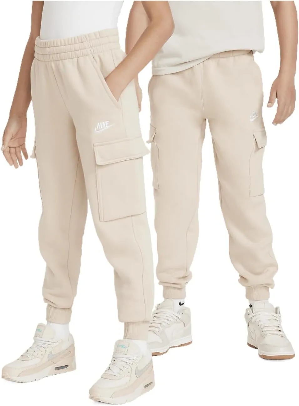 Nike Sportswear Club Fleece Big Kids' Cargo Pants (FD3012-126, Sanddrift/Sanddrift/White)