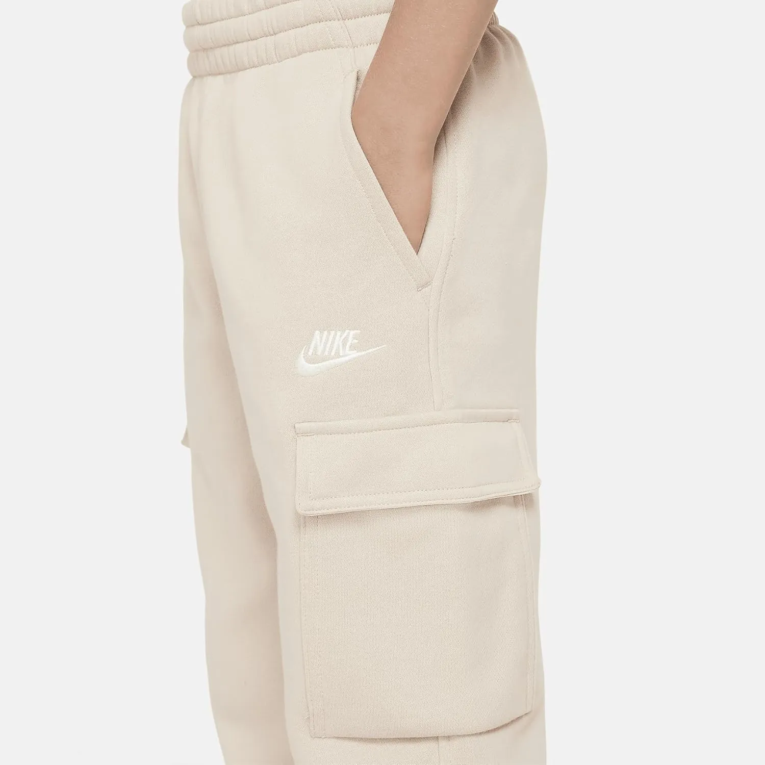 Nike Sportswear Club Fleece Big Kids' Cargo Pants (FD3012-126, Sanddrift/Sanddrift/White)