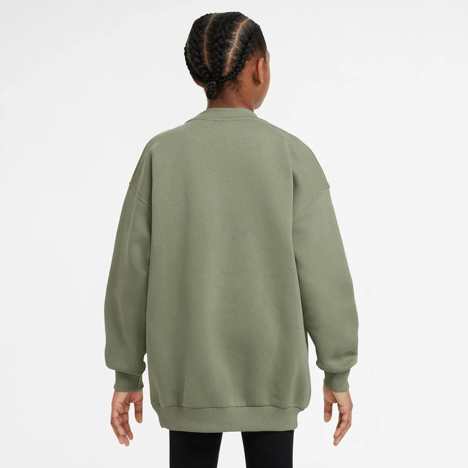 Nike Sportswear Club Fleece Big Kids' (Girls') Oversized Sweatshirt (FD2923-386, Oil Green/White)