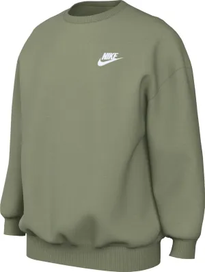 Nike Sportswear Club Fleece Big Kids' (Girls') Oversized Sweatshirt (FD2923-386, Oil Green/White)