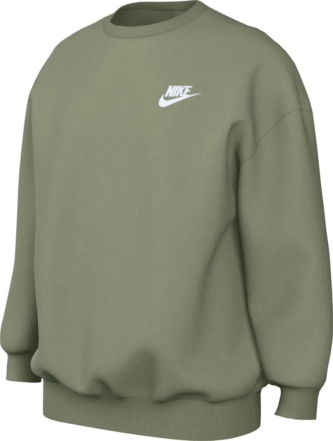 Nike Sportswear Club Fleece Big Kids' (Girls') Oversized Sweatshirt (FD2923-386, Oil Green/White)