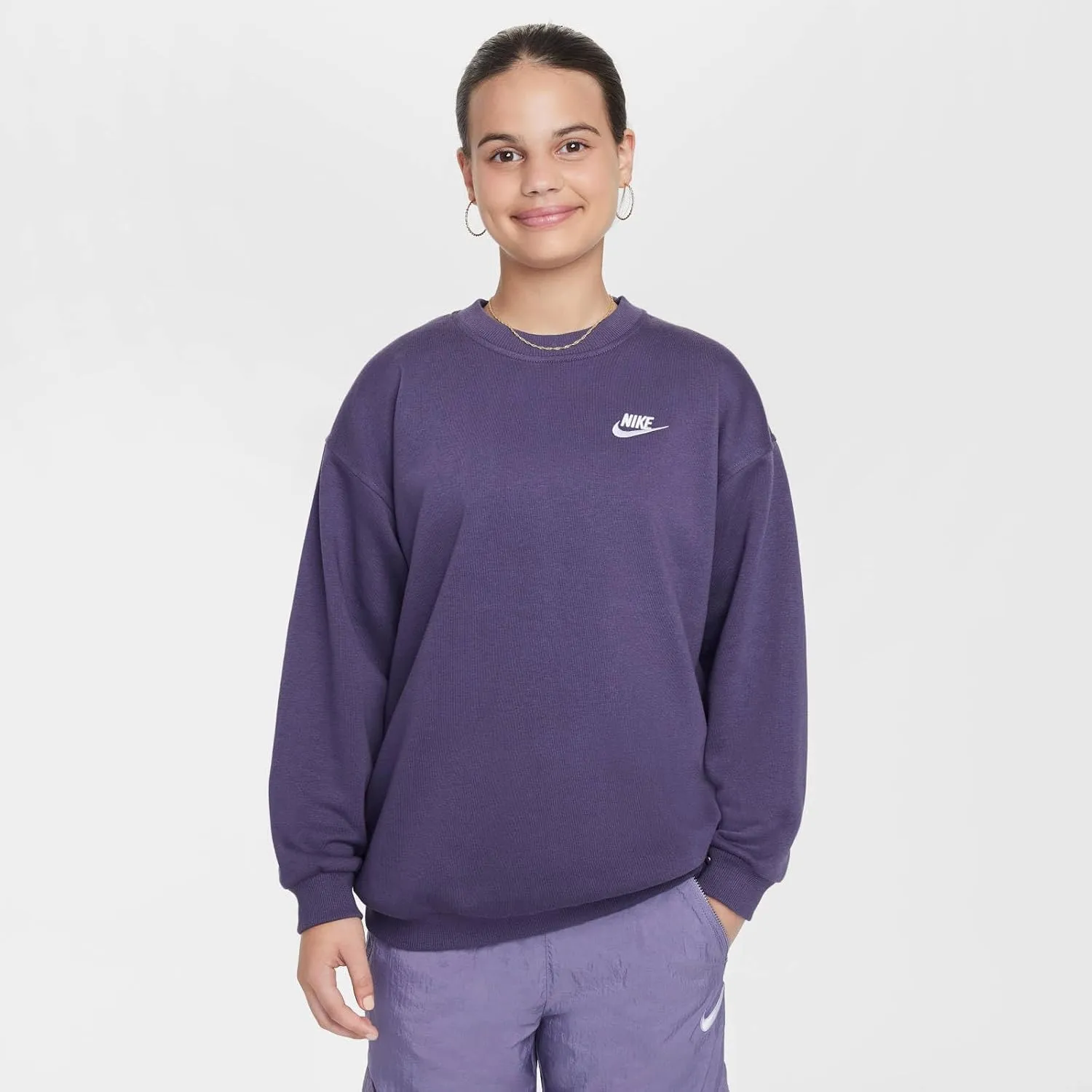 Nike Sportswear Club Fleece Big Kids' (Girls') Oversized Sweatshirt (FD2923-573, Dark Raisin/White)