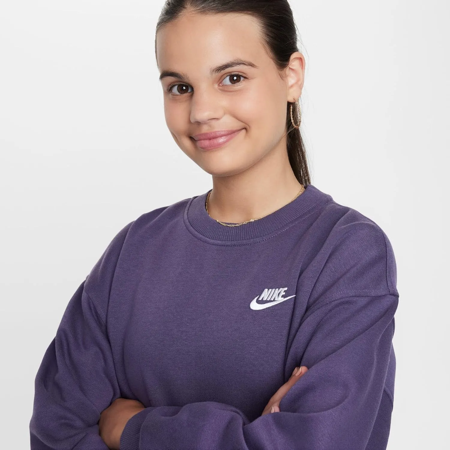 Nike Sportswear Club Fleece Big Kids' (Girls') Oversized Sweatshirt (FD2923-573, Dark Raisin/White)