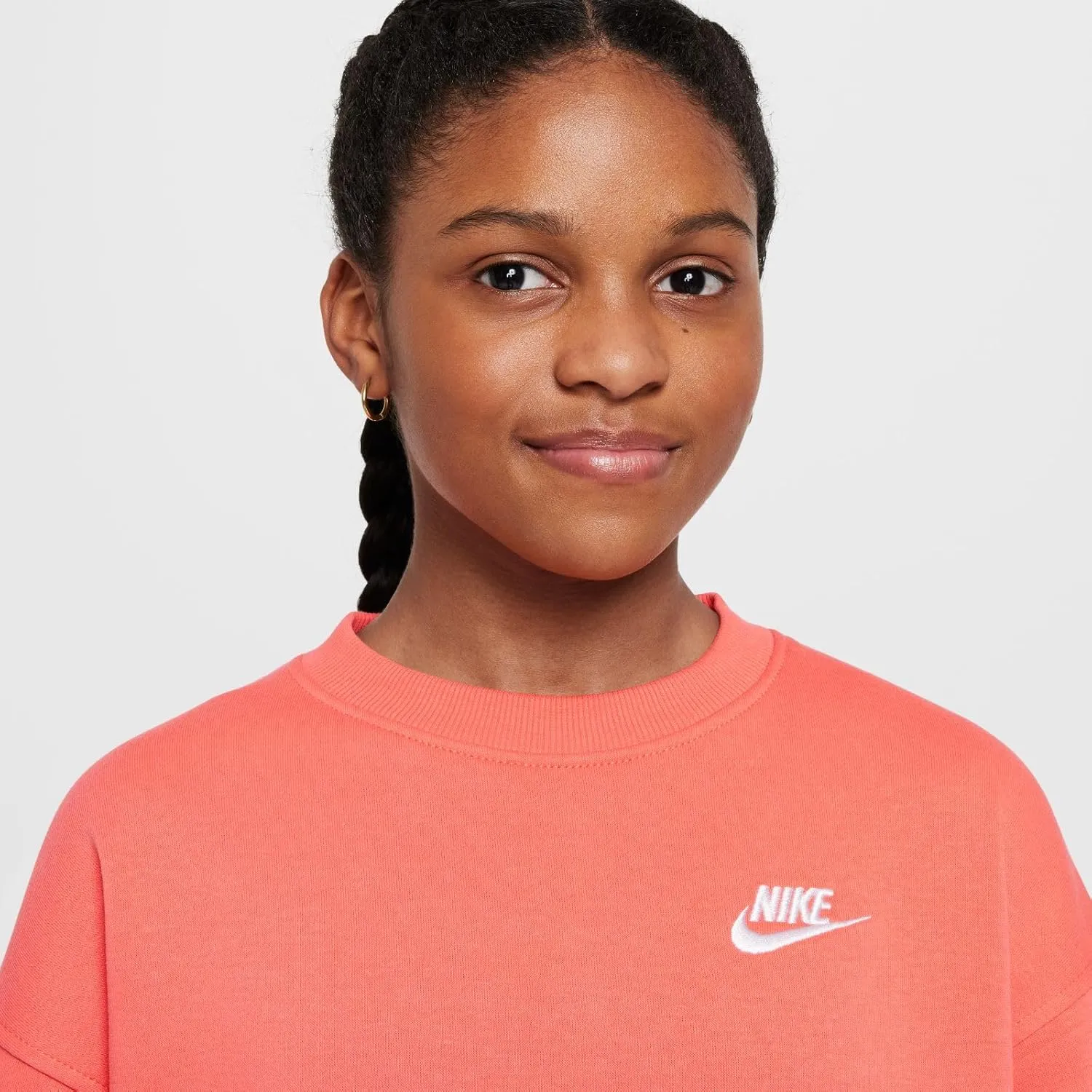 Nike Sportswear Club Fleece Big Kids' (Girls') Oversized Sweatshirt (FD2923-814, Magic Ember/White)