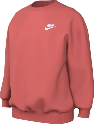 Nike Sportswear Club Fleece Big Kids' (Girls') Oversized Sweatshirt (FD2923-814, Magic Ember/White)