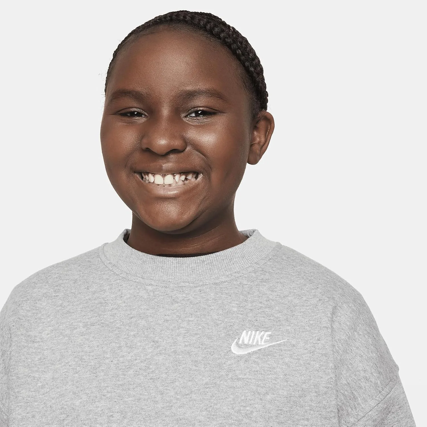 Nike Sportswear Club Fleece Big Kids' (Girls') Oversized Sweatshirt (FD2924-063, Dark Grey Heather/White)