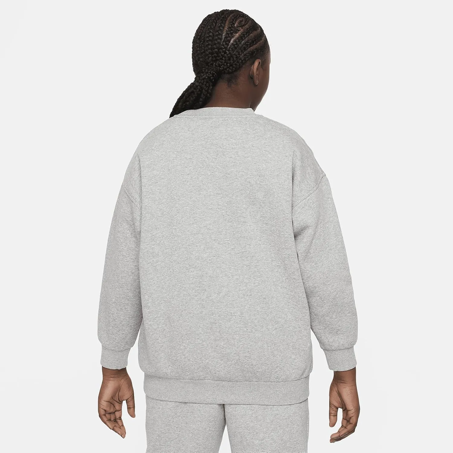 Nike Sportswear Club Fleece Big Kids' (Girls') Oversized Sweatshirt (FD2924-063, Dark Grey Heather/White)