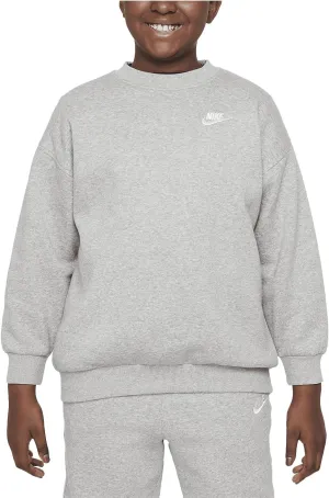 Nike Sportswear Club Fleece Big Kids' (Girls') Oversized Sweatshirt (FD2924-063, Dark Grey Heather/White)
